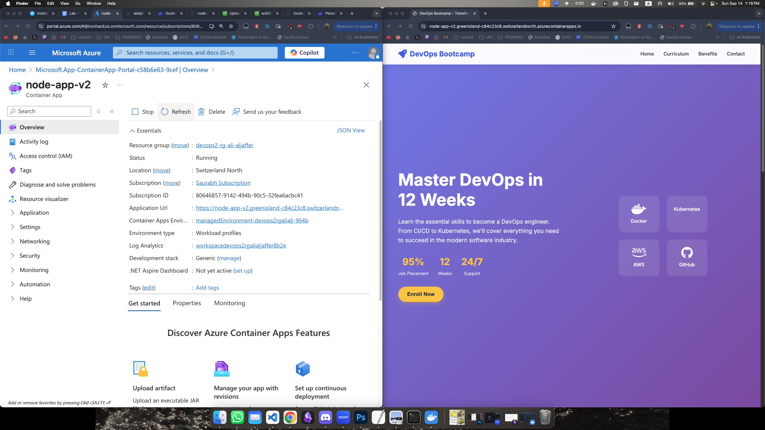 Provision a Azure Container Application and Deploy a Node Application