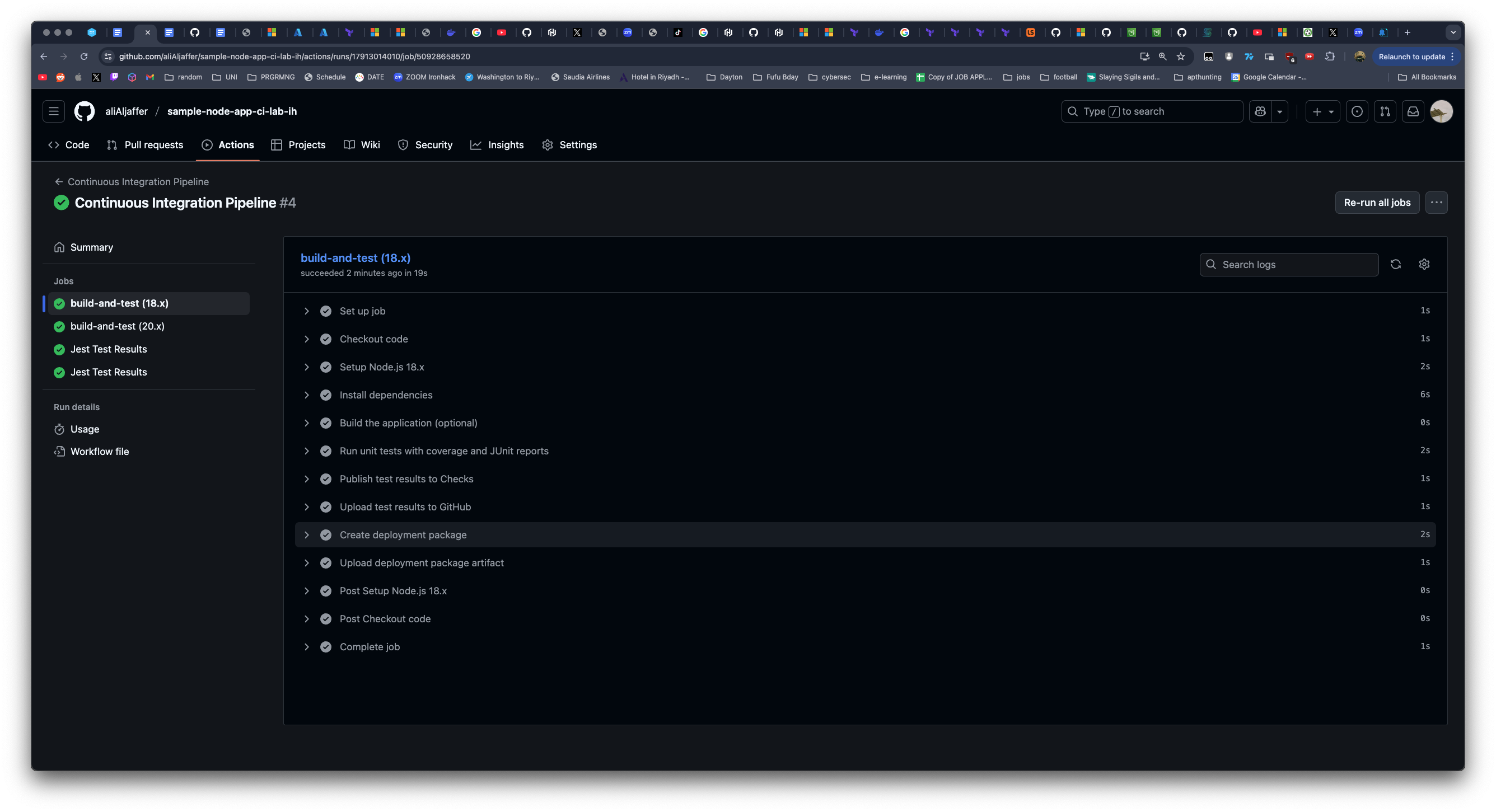 Build, Test & Publish Artefact for a Nodejs App